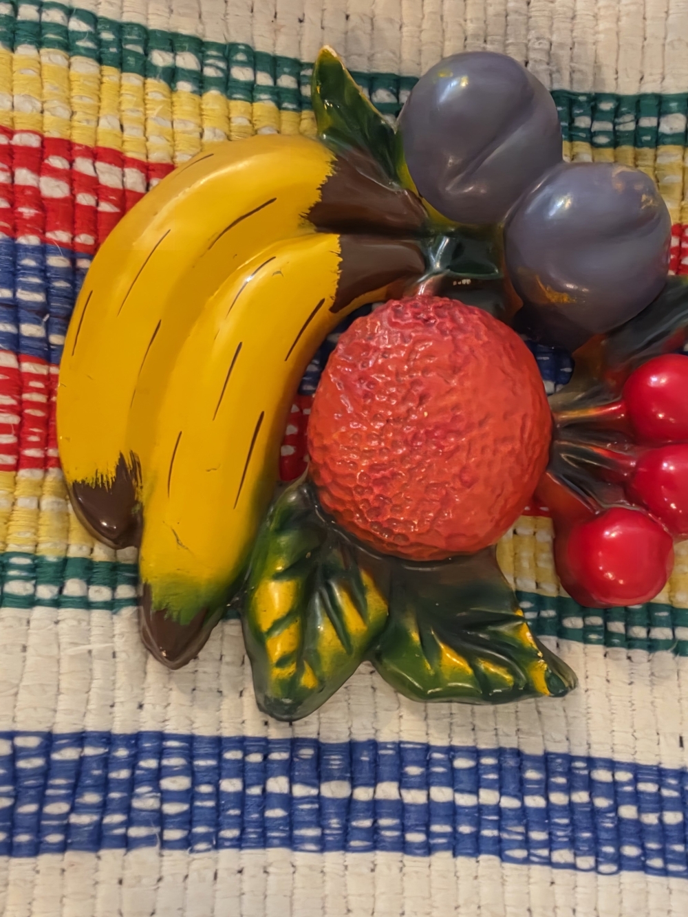 Vintage Chalkware Fruit Wall Plaque - Bright Yellow Bananas & Red Orange
